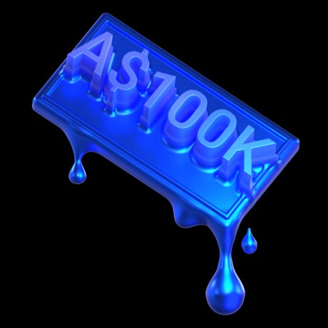 Stylised 3D graphic of the letters A$100K dripping like liquid